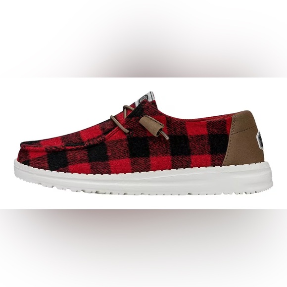 New - HEYDUDE Wendy Buffalo Plaid Casual Shoes for Ladies in Red/Black - Picture 5 of 8